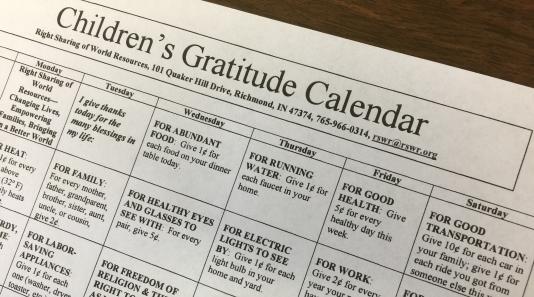 Children's Gratitude Calendar